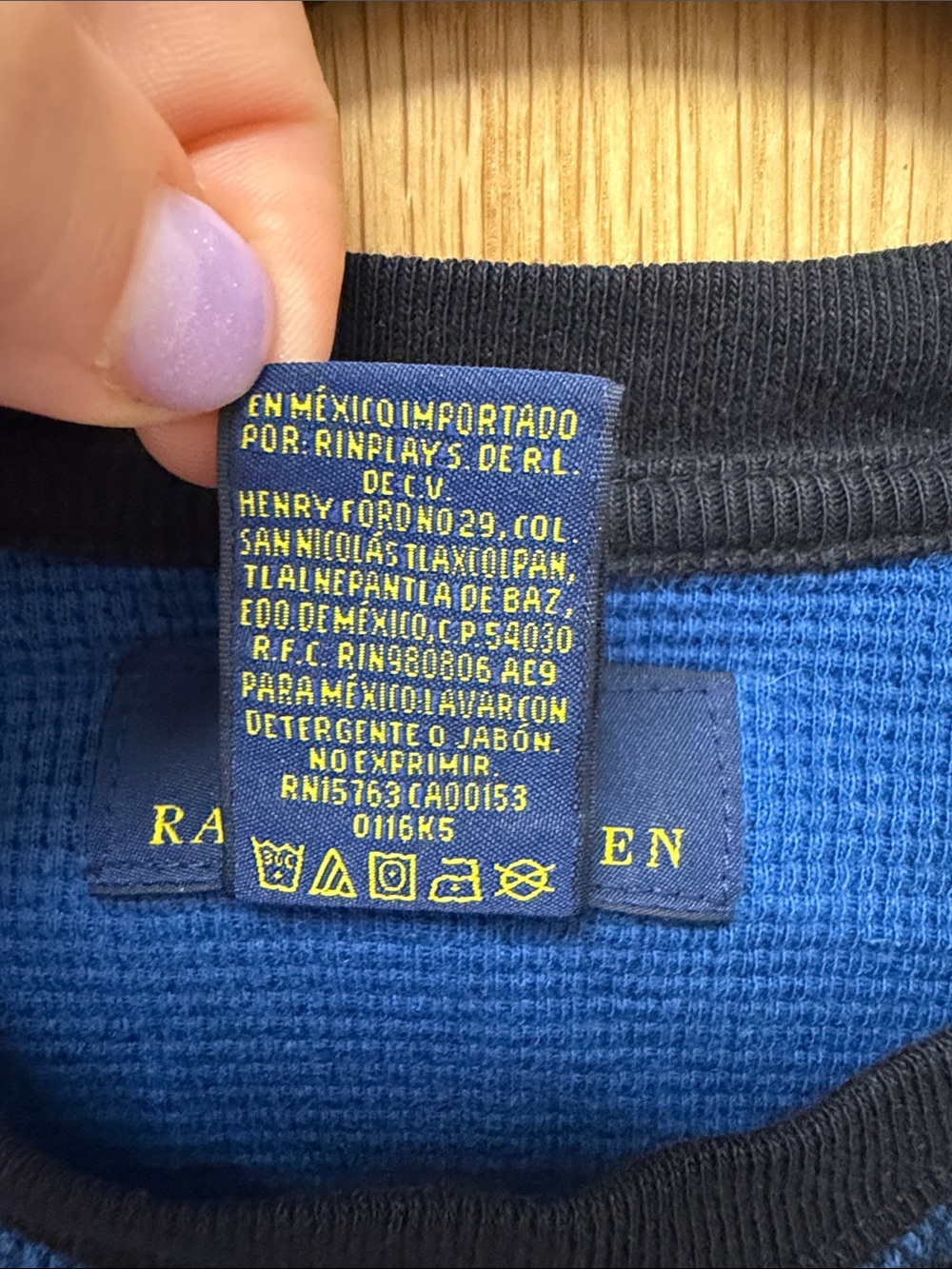 Polo Ralph Lauren Blue and Black Plaid Long-Sleeve Tee Upcycled Point It Patch - Picture 3 of 6